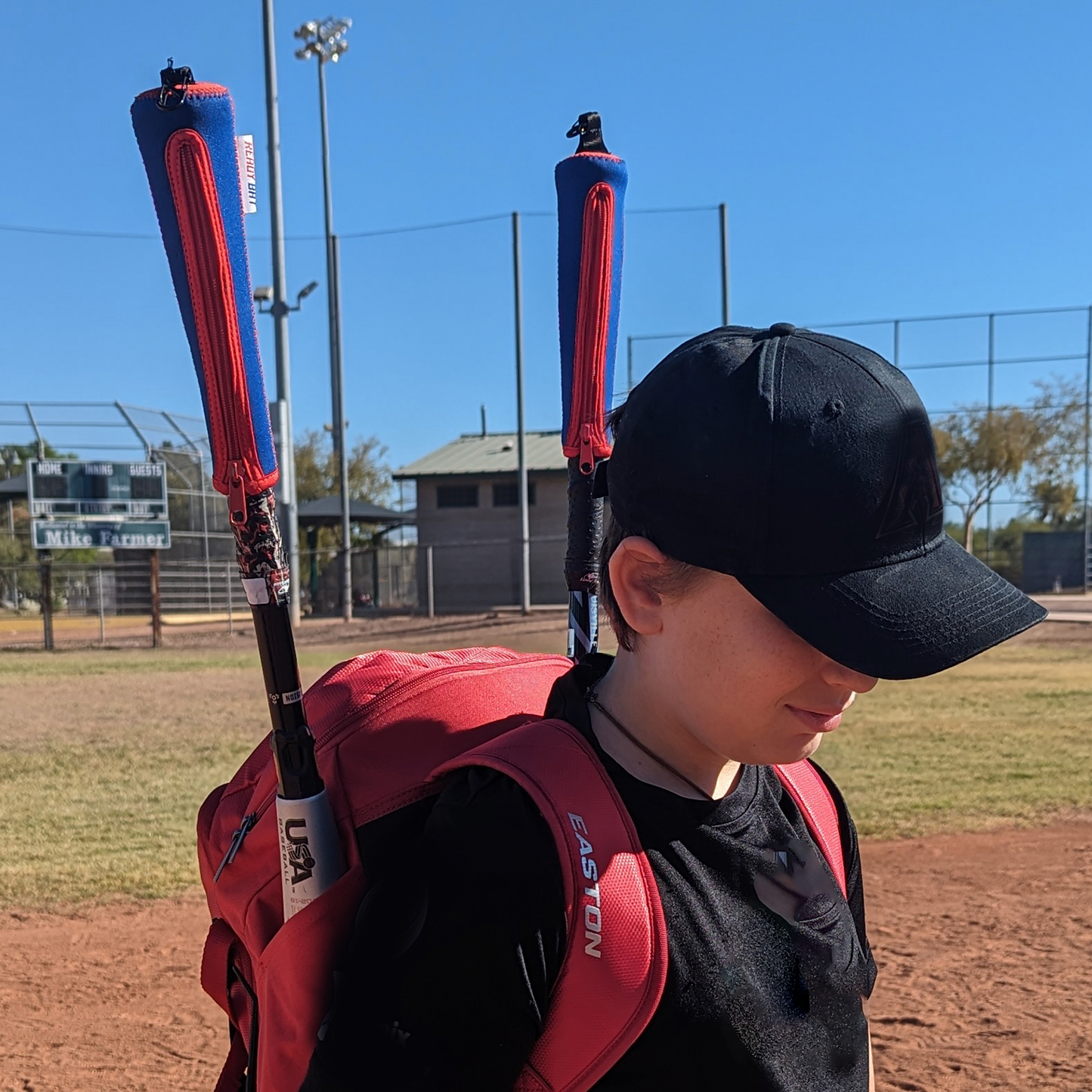Blue and Red Baseball Bat Handle Cover