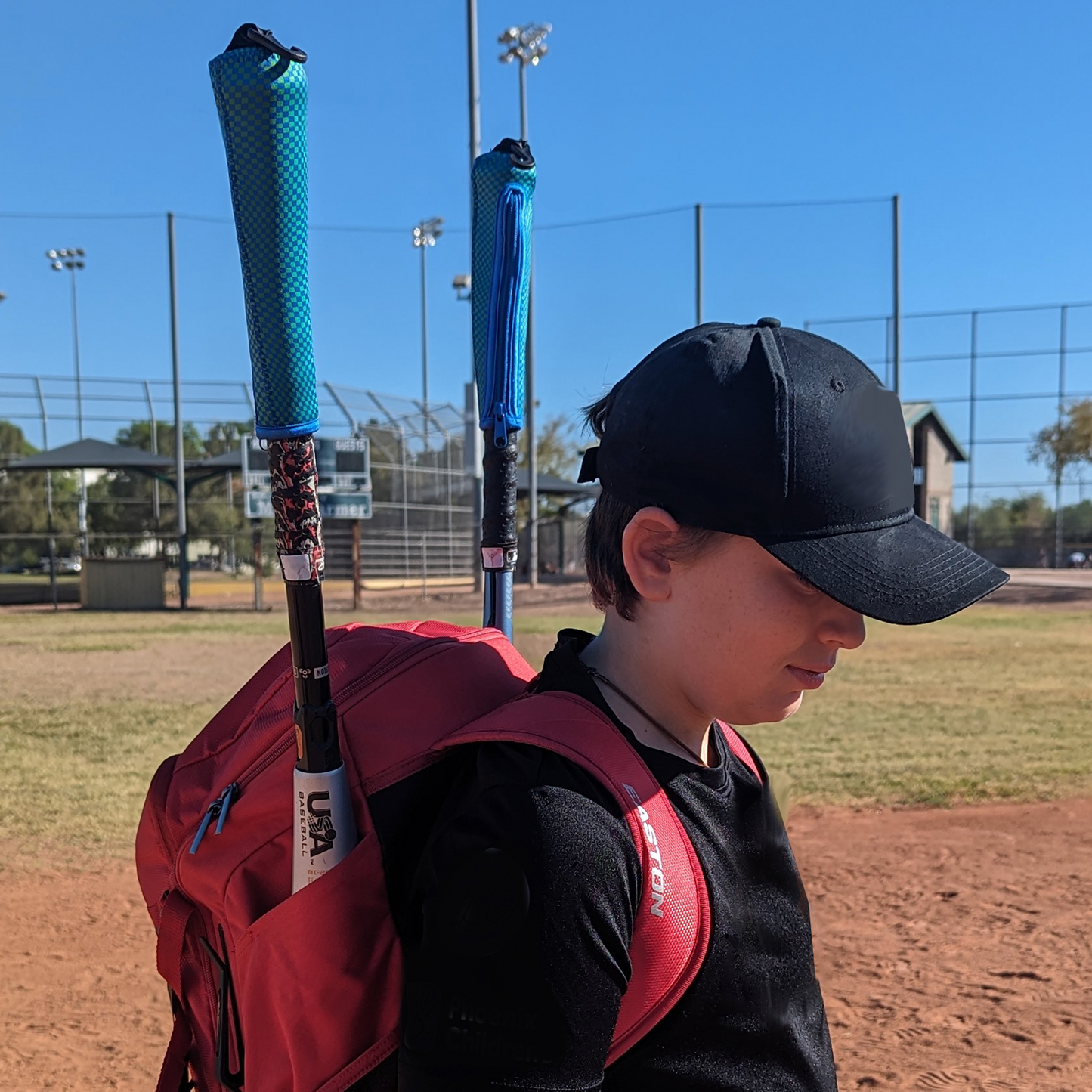 Green and Blue Checkered Baseball Bat Handle Cover