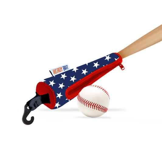 All Stars bat handle cover with red, white, and blue star design on a baseball bat with hook clip
